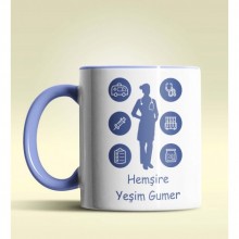 Kişiye Özel Hemşire Silüet (Bayan) Tasarımlı Mavi Kupa Bardak