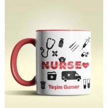 Kişiye Özel Nurse (Hemşire) 2 Tasarımlı Kırmızı Kupa Bardak