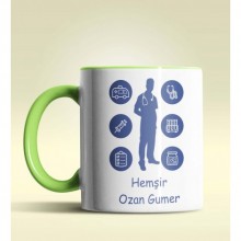 Kişiye Özel Hemşir Silüet (Bay) Tasarımlı Yeşil Kupa Bardak