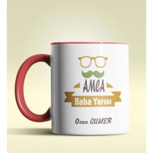 Kişiye Özel Amca Baba Yarısı Tasarımlı Kırmızı Kupa Bardak