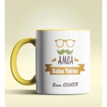 Kişiye Özel Amca Baba Yarısı Tasarımlı Sarı Kupa Bardak