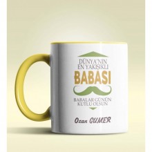 Kişiye Özel Dünya'nın En Yakışıklı Babası Tasarımlı Sarı Kupa