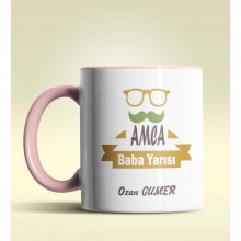 Kişiye Özel Amca Baba Yarısı Tasarımlı Pembe Kupa Bardak