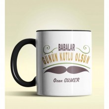 Kişiye Özel Babalar Günün Kutlu Olsun 6 Tasarım Siyah Kupa Bardak