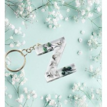 İsme Özel Z Harfi Temalı Flower Paint Tasarımlı Anahtarlık | Epoksi Döküm Anahtarlık