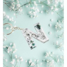 İsme Özel N Harfi Temalı Flower Paint Tasarımlı Anahtarlık | Epoksi Döküm Anahtarlık