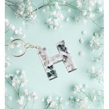 İsme Özel H Harfi Temalı Flower Paint Tasarımlı Anahtarlık | Epoksi Döküm Anahtarlık