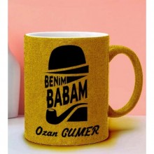 Kişiye Özel Benim Babam Tasarımlı Altın Sarı Simli Kupa