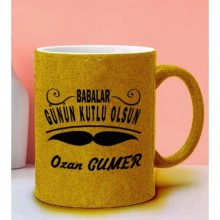 Kişiye Özel Babalar Günün Kutlu Olsun 5 Tasarım Altın Sarı Simli Kupa