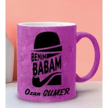 Kişiye Özel Benim Babam Tasarımlı Simli Pembe Kupa