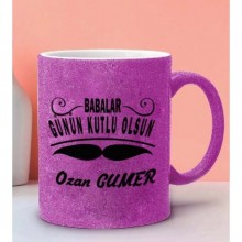 Kişiye Özel Babalar Günün Kutlu Olsun 5 Tasarım Simli Pembe Kupa