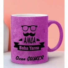 Kişiye Özel Amca Baba Yarısı Tasarımlı Simli Pembe Kupa