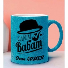 Kişiye Özel Canım Babam 2 Tasarımlı Simli Mavi Kupa