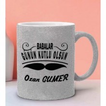 Kişiye Özel Babalar Günün Kutlu Olsun 5 Tasarım Simli Gümüş Kupa