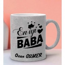 Kişiye Özel Dünya'nın En Yakışıklı Babası Tasarımlı Simli Gümüş Kupa