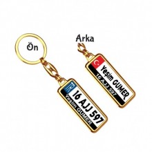 Kişiye Özel Ay Yıldız 5 Tasarım Anahtarlık Plaka Anahtarlık - Altın Krom Kaplama