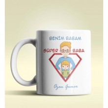 Kişiye Özel Benim Babam Süper Baba Tasarımlı Beyaz Kupa Bardak