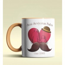 Kişiye Özel Seni Seviyorum Baba Tasarımlı Turuncu Kupa Bardak