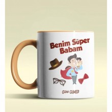 Kişiye Özel Benim Süper Babam Tasarımlı Turuncu Kupa Bardak