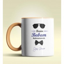 Kişiye Özel Benim Babam Kahramanım Tasarımlı Turuncu Kupa Bardak