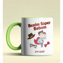 Kişiye Özel Benim Süper Babam Tasarımlı Yeşil Kupa Bardak