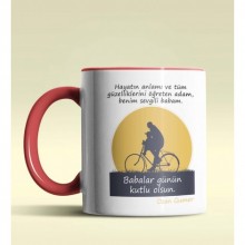 Kişiye Özel Babalar Günü Mesajlı 4 Tasarımlı Kırmızı Kupa Bardak