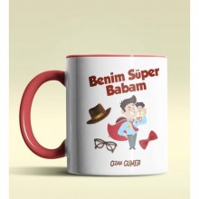 Kişiye Özel Benim Süper Babam Tasarımlı Kırmızı Kupa Bardak