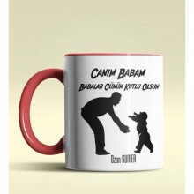 Kişiye Özel Babalar Günün Kutlu Olsun 9 Tema Kırmızı Kupa Bardak