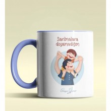 Kişiye Özel Sarılmalara Doyamadığım Babam Tasarımlı Mavi Kupa
