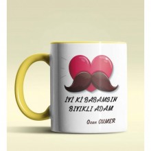 Kişiye Özel İyiki Babamsın Bıyıklı Adam Tema Sarı Kupa Bardak
