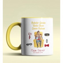 Kişiye Özel Babalar Günün Kutlu Olsun 6 Tasarım Sarı Kupa Bardak