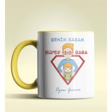 Kişiye Özel Benim Babam Süper Baba Tasarımlı Sarı Kupa Bardak
