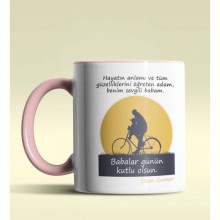 Kişiye Özel Babalar Günü Mesajlı 4 Tasarımlı Pembe Kupa Bardak