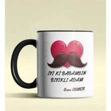 Kişiye Özel İyiki Babamsın Bıyıklı Adam Tema Siyah Kupa Bardak