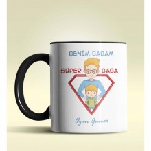 Kişiye Özel Benim Babam Süper Baba Tasarımlı Siyah Kupa Bardak
