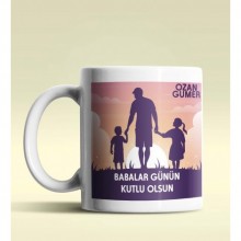 Kişiye Özel Babalar Günün Kutlu Olsun 2 Tasarımlı Beyaz Kupa