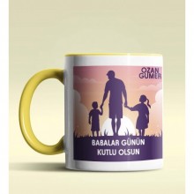 Kişiye Özel Babalar Günün Kutlu Olsun 2 Tasarımlı Sarı Renkli Kupa