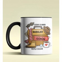 Kişiye Özel Babalar Günün Kutlu Olsun Tasarımlı Siyah Renkli Kupa