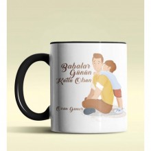 Kişiye Özel Babalar Günün Kutlu Olsun Tasarımlı Siyah Renkli Kupa