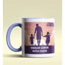 Kişiye Özel Babalar Günün Kutlu Olsun 2 Tasarımlı Mavi Renkli Kupa