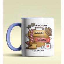 Kişiye Özel Babalar Günün Kutlu Olsun Tasarımlı Mavi Renkli Kupa