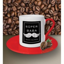 Kişiye Özel Süper Baba Tasarımlı Siyah Kahve Fincanı