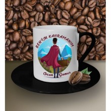 Kişiye Özel Benim Kahramanım Temalı Siyah Kahve Fincanı