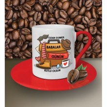 Kişiye Özel Babalar Günün Kutlu Olsun Temalı Kırmızı Kahve Fincanı