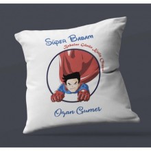 Kişiye Özel Süper Babam Tasarımlı Saten Kare Yastık