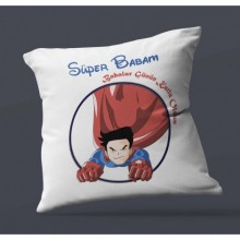 Babalara Özel Süper Babam Tasarımlı Saten Kare Yastık