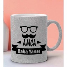 Babalara Özel Amca Baba Yarısı Tasarımlı Simli Gümüş Kupa