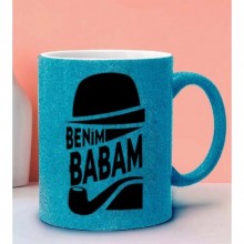 Babalara Özel Benim Babam Tasarımlı Simli Mavi Kupa