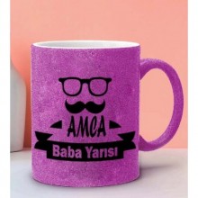 Babalara Özel Amca Baba Yarısı Tasarımlı Simli Pembe Kupa