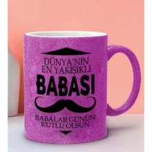 Babalara Özel En İyi Baba Tasarımlı Simli Pembe Kupa